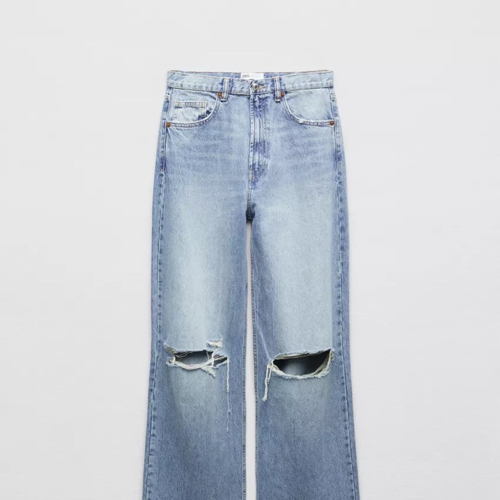 Zara Light Blue Distressed Wide Leg Jeans
